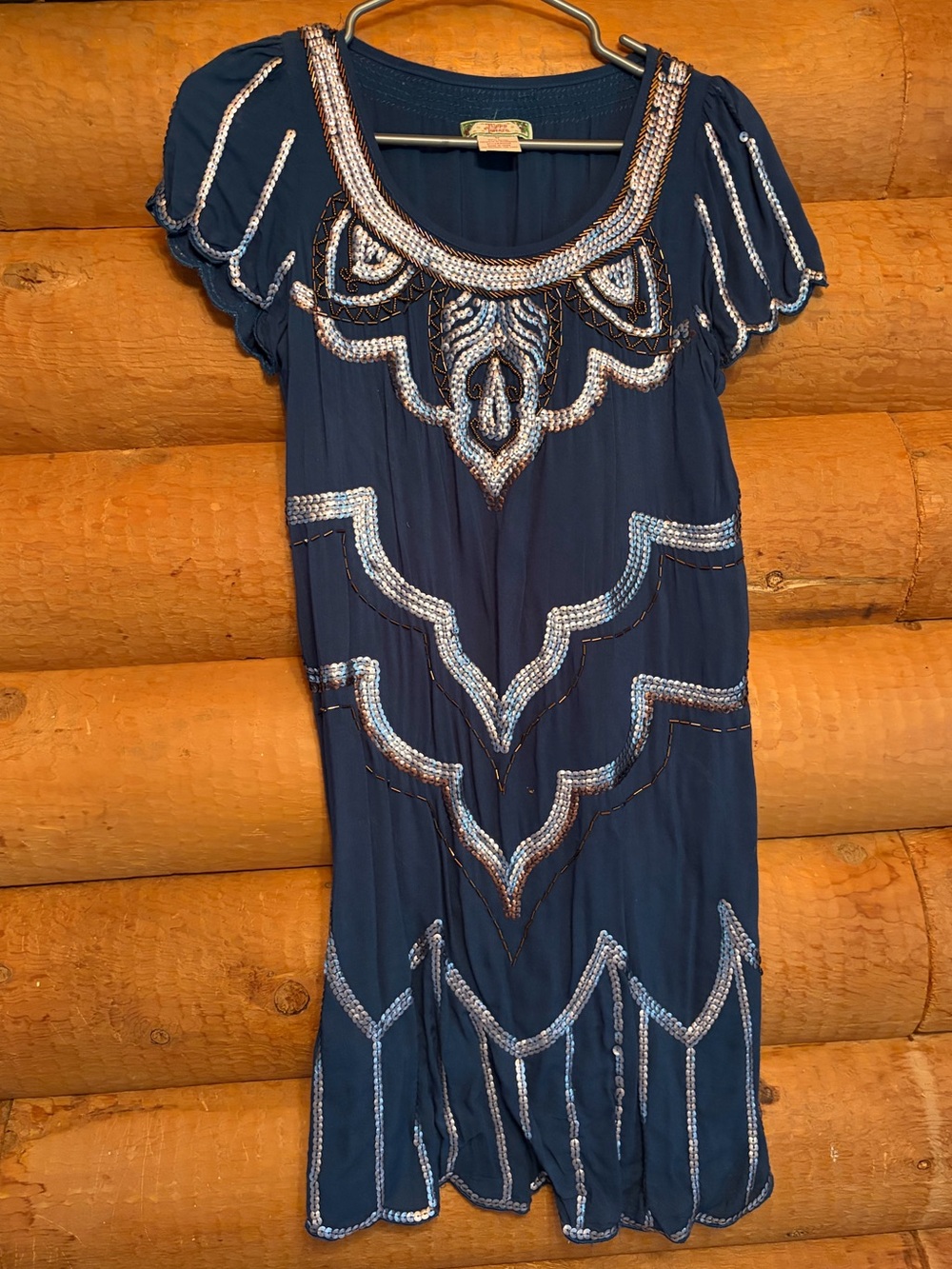 Flying Tomato Navy Beaded Midi Dress
